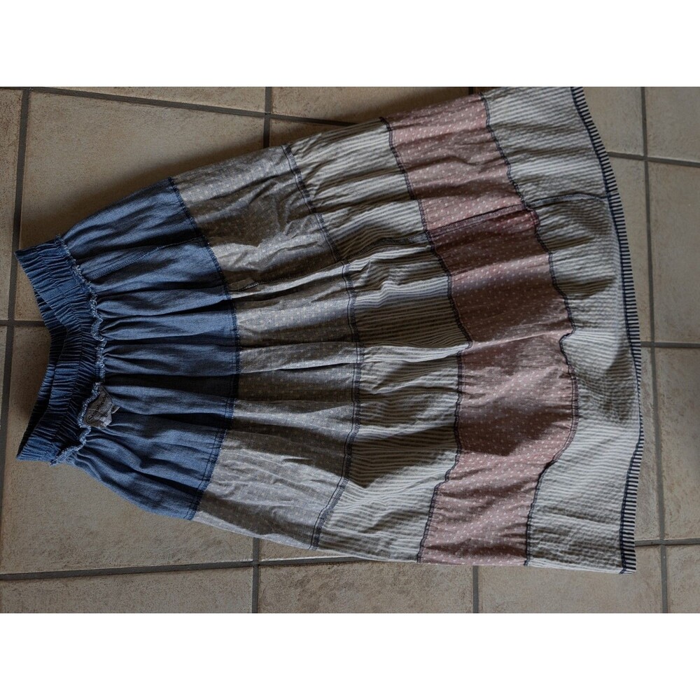 Vintage Medium Country Denim Cotton Skirt Elastic tiered Stars Stripes Rodeo USA - Picture 9 of 9